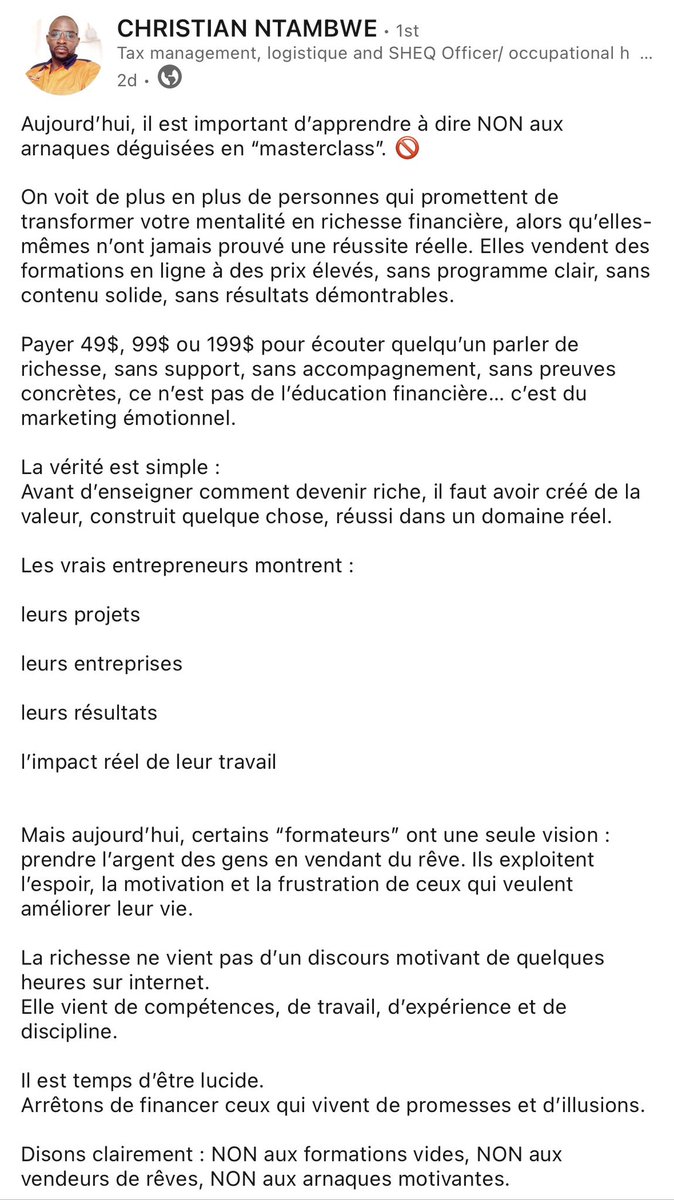 MiciaPathy's tweet image. #urgence 
Monsieur Hugues a été critiquer presque sur tous les RS concernant sa formation, la majorité n’est pas d’accord avec lui surtout concernant le prix ,

À mon humble avis je pense que :

La formation est un outil puissant lorsqu’elle repose sur l’expérience, la