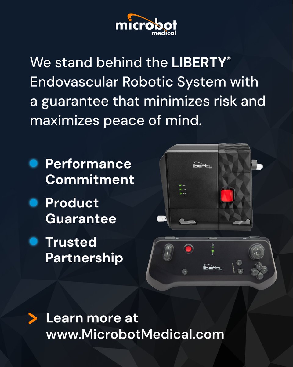 MicrobotMedical's tweet image. At #MicrobotMedical, we don’t just provide technology, we provide a partnership. The #MBOT Promise is our commitment to your #clinical success &amp;amp; the safety of your patients. Move forward with confidence. Peace of Mind. Guaranteed.
Contact us to learn more: hubs.ly/Q0462sYv0