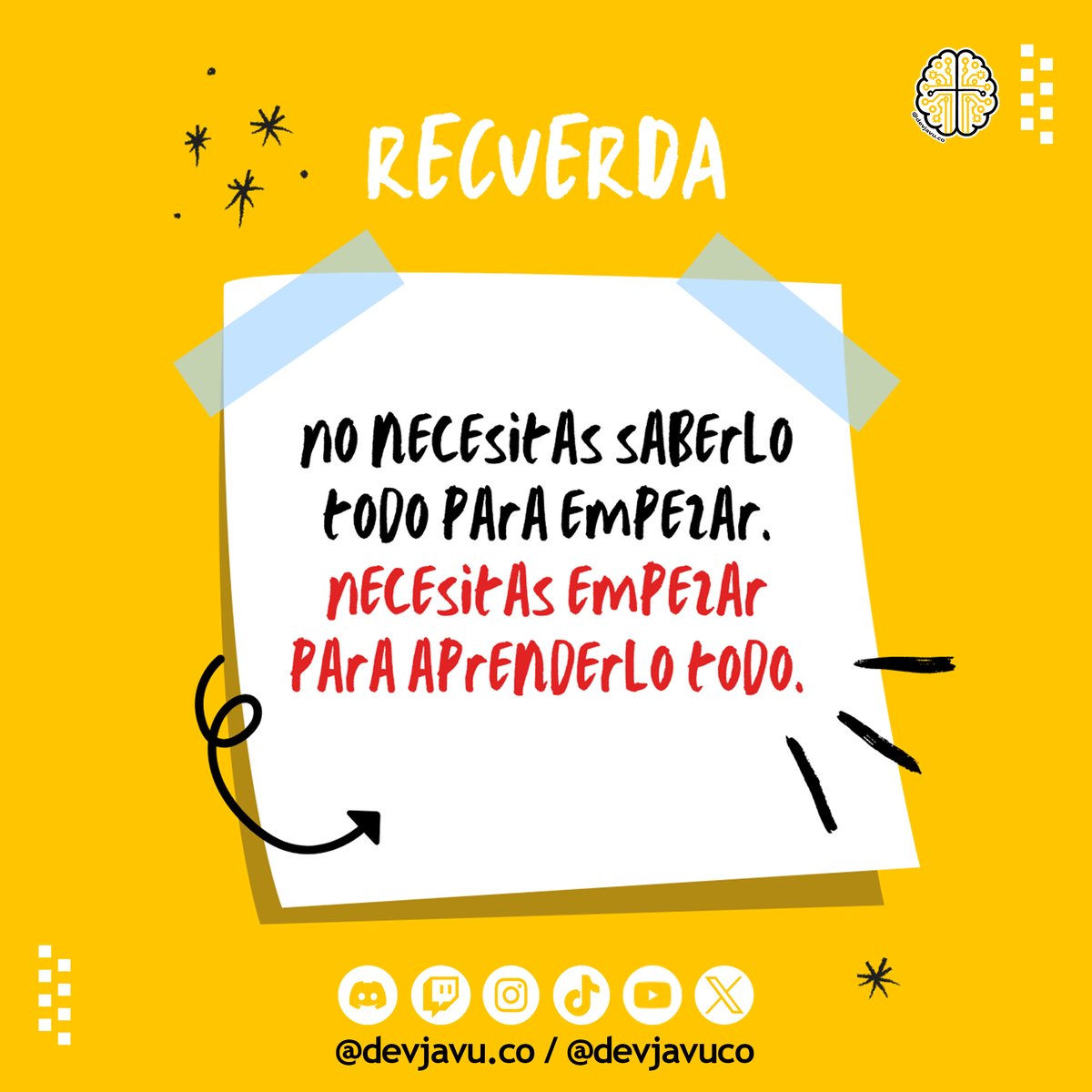 devjavuco's tweet photo. No necesitas saberlo todo para empezar a programar.
Necesitas empezar para aprenderlo todo. ���

La claridad llega practicando, equivocándote y volviendo a intentar.

Empieza hoy. El resto se construye en el camino. 🚀

#software #tips #consejos #developer #teach #learn https://t.co/ykv8TLfols