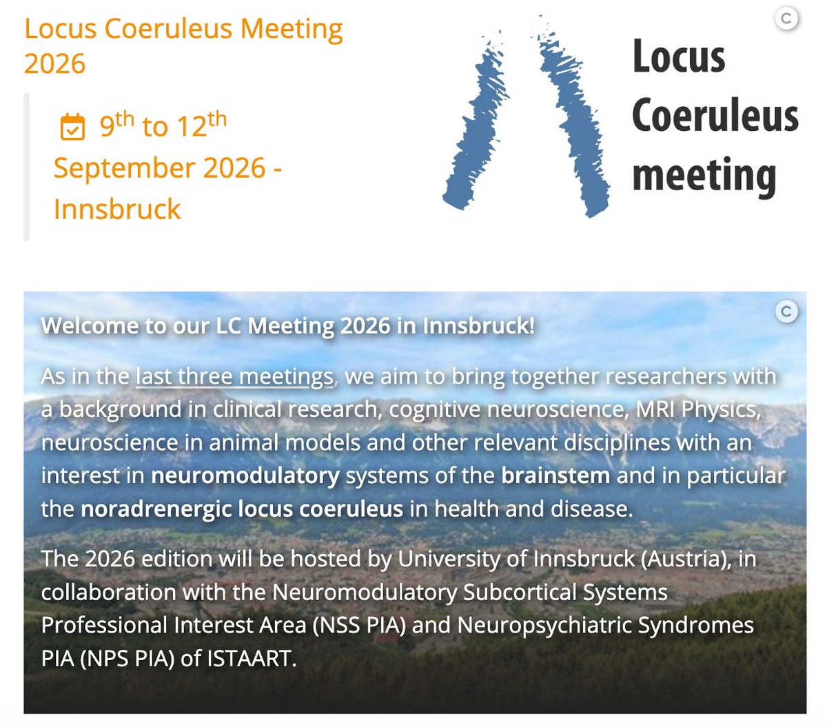 NSS_PIA's tweet photo. Theg 4th LC meeting is now open for registration!
🔵9-11, Sep, 2026
🚩 The Grillhof in Innsbruck, Austria 
✏️https://t.co/ZFyun1YNUS https://t.co/fg9ob11DgB