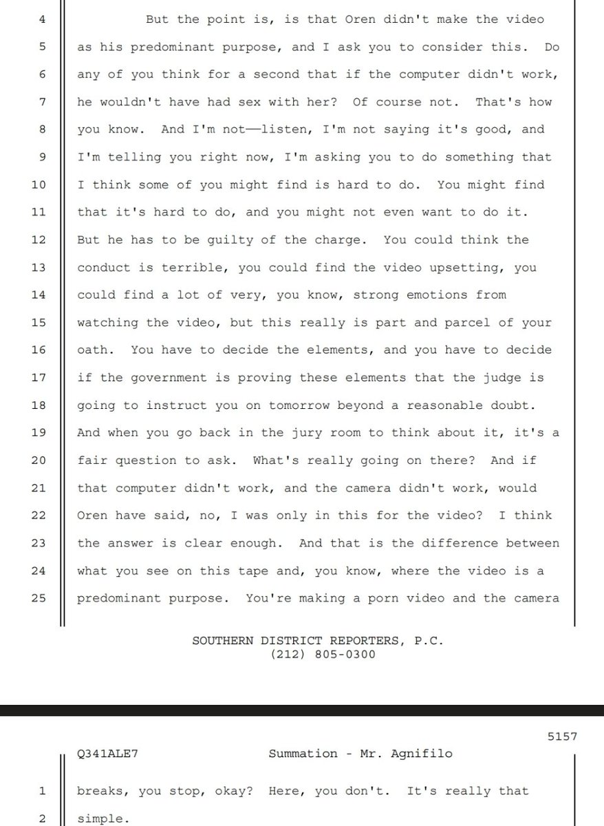 AlexanderDocket's tweet photo. #Agnifilo ends with a bang:

"We're all Americans, and this is our
government. And that matters. That matters. It takes courage
to acquit. And I want you guys to know that that's what you
should do here. You should have that courage. And you should
acquit these defendants of these charges. And I'm going to sit
down before my time is completely out. So thank you from the
bottom of my heart. Thank you all very much."

Now, we wait.