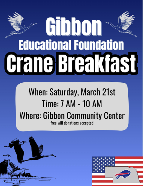 Come out and support scholarships for our students at GPS and welcome our guests during crane season!  This event features  a coloring contest and essay's written by our Gibbon Elementary Students!