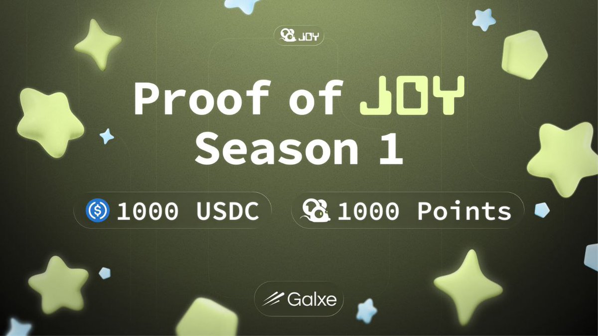 New airdrop: Proof of Joy
Total Reward: $1,000 USDC and Free JOY Points
Rate: ⭐️⭐️⭐️⭐️
Winners: For Everyone &amp; 40 Random
Distribution: after airdrop ends

Airdrop Link: app.galxe.com/quest/7BJxg2mF…

🔹Complete the tasks from the airdrop page
🔹Submit your details on the airdrop page