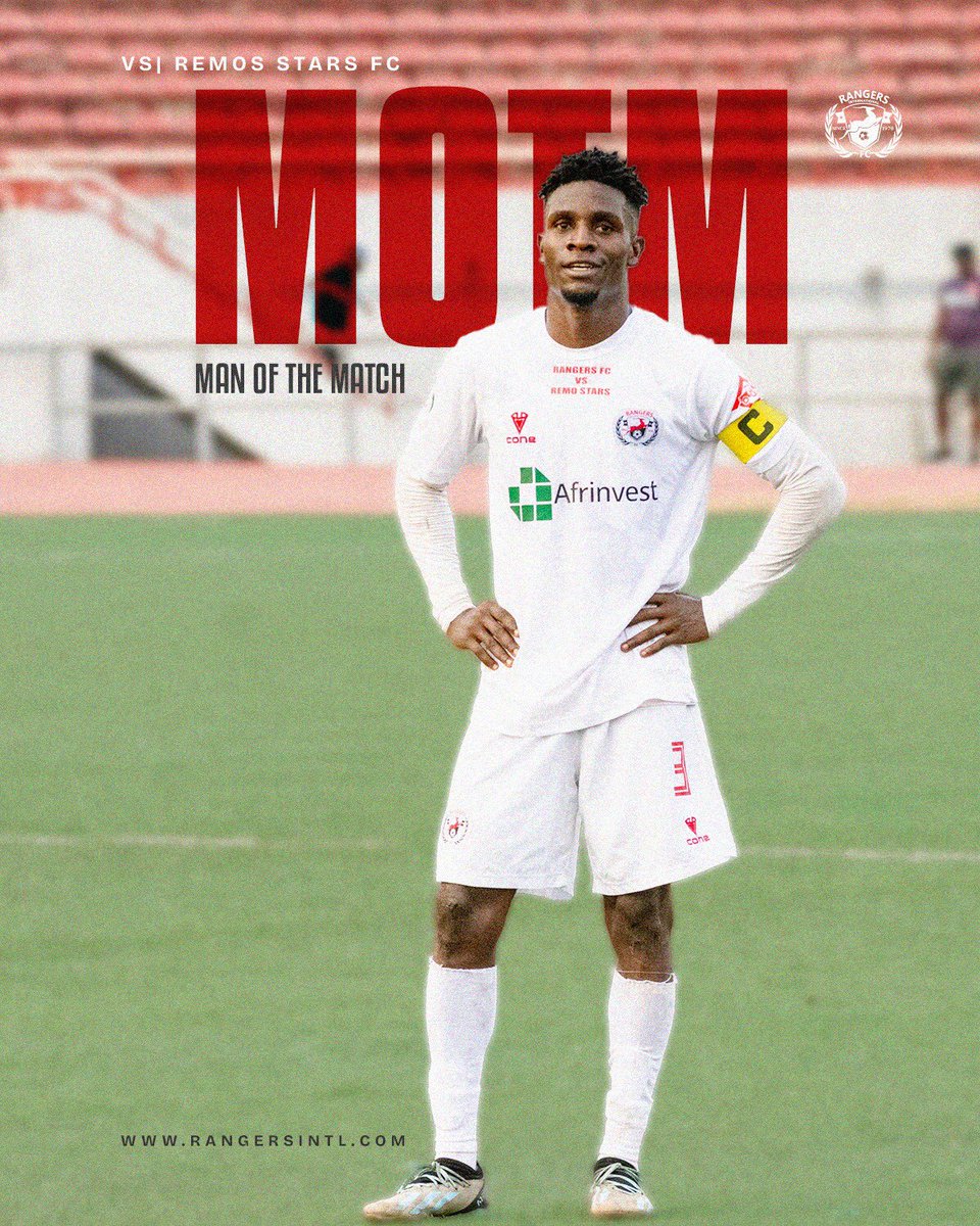 Rangers_Intl's tweet photo. Man of the Match โญ
Take a bow, Igboke Kenneth Obina ๐๐ฟ
Outstanding performance as we took all 3 points against Remo Stars yesterday.
#ManOfTheMatch #NPFL #FootballVibes #MatchdayMagic #IgbokeKennethObina https://t.co/IRW8jAWNAs