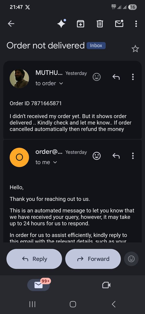 its_muthu's tweet photo. @zomatocare .. I didn't received my order .. But app shows it was delivered .. Even I have mail , there is no proper reply https://t.co/KV4H77nwce