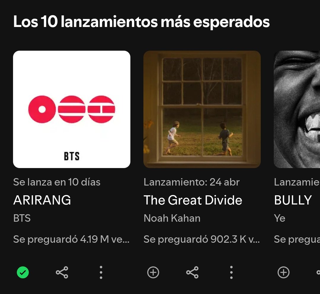 🚨 DIFUNDIR MORADAS! VAMOS POR 5M PARA ARIRANG Y MAS! Estamos a 10 días del comeback, hagamos lo posible por tener este récord 👇

— #ARIRANG: 4.19M (+50k)‼️
— Album más preguardado: 6M (GAP: 1.9M)

PRE SAVE ARIRANG
ARIRANG IS COMING
BTS IS COMING
#10DaysTillArirang
#BTS_ARIRANG