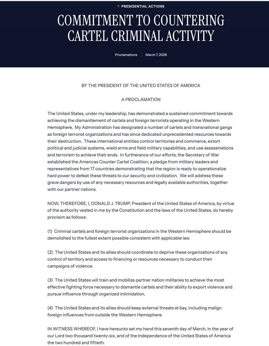 JulianAndresGV's tweet photo. The war against the cartels is no longer solely a police or judicial matter. With this action, it has shifted to geopolitics, strategy, and military operations. The hemisphere has just entered a new security doctrine. #Geopolitics #Cartels #HemisphericSecurity #DrugTrafficking https://t.co/CaxijZLVJz