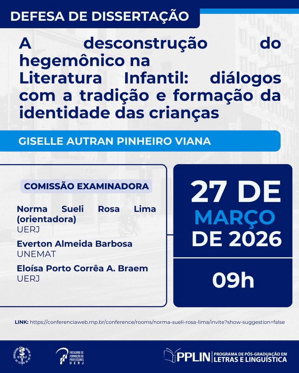 Norma__Lima's tweet photo. Estão todos convidados para a defesa de dissertação de minha orientanda. #uerj #mestrado #estudosliterários https://t.co/WUaZJwyqOp