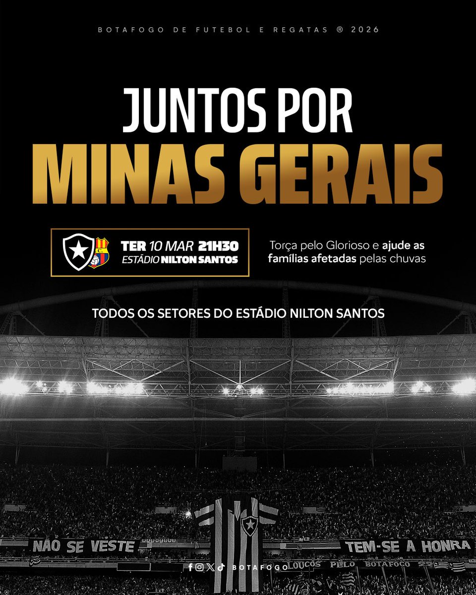 Todos juntos por Minas Gerais! 🔺

Terça-feira é dia de jogo decisivo e também de fazer o bem! Pontos de arrecadação de doações estarão disponíveis em todos os acessos ao estádio! 🏟️ 

⚠️ Prioridades de doações:
- Alimentos não perecíveis;
- ⁠Materiais de limpeza;
- ⁠Água