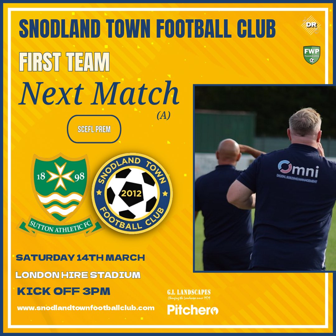 Next up for Snodland Town First Team we travel to <a href="/Sutton_Athletic/">Sutton Athletic F.C</a> in the <a href="/SCEFLeague/">Presence & Co. SCEFL League</a> on Saturday! 

📅 Saturday 14 March
🏟️ The London Hire Stadium, BR8 7RZ
⚽️ 3pm KO
🍺 Bar
🎟️ Prices at the gate!

Come &amp; Support the Town!👏

#UTT🟡🔵