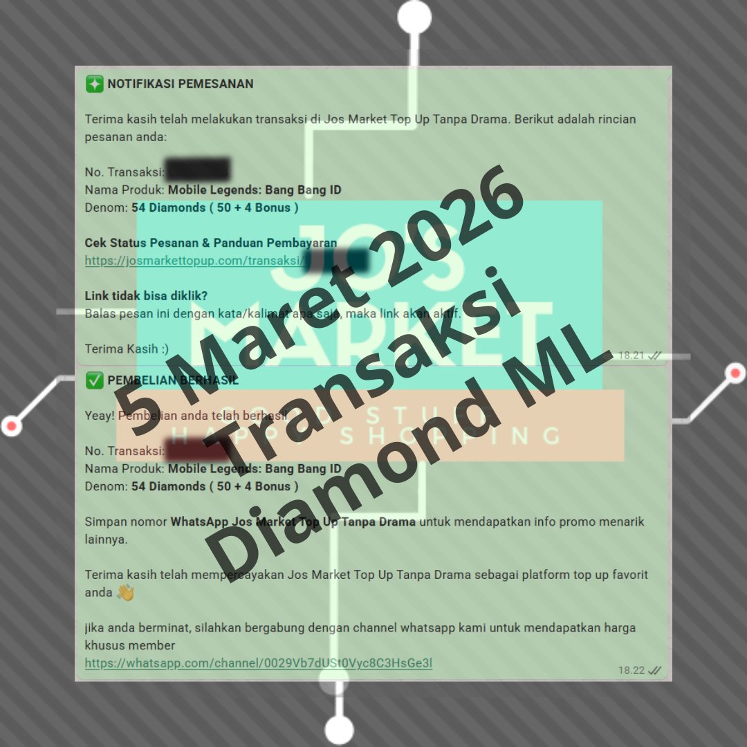 r_u_okaay's tweet photo. Update lagi testi Jo's Market Top Up!
๐ 54 Diamonds MLBB Masuk
Bonus Nempel - Tanpa Drama
Testimoni real top up via website https://t.co/SP3Sk8d4VI
54 Diamonds (50 + 4 Bonus)
Status: BERHASIL
Notif jelas, bisa cek transaksi sendiri.
Nominal kecil tetap kita proses serius.
Karena trust gak kenal angka.
Senin boleh bikin mood turun
Diamond jangan sampai ikut pending
Top up ML aman, cepat, transparan https://t.co/SP3Sk8d4VI
#mlbb #mobilelegends #mobilelegendsbangbang #zonauangใ
ค #zonajajan