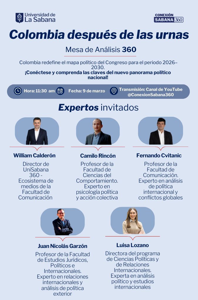 comsabana's tweet photo. Hoy, a las 11:30 a.m. conéctate a la mesa de análisis 360 con expertos de diferentes Facultades.

Conéctate a la transmisión aquí: https://t.co/jyGJoYPYp4 https://t.co/1f4q6nltGD