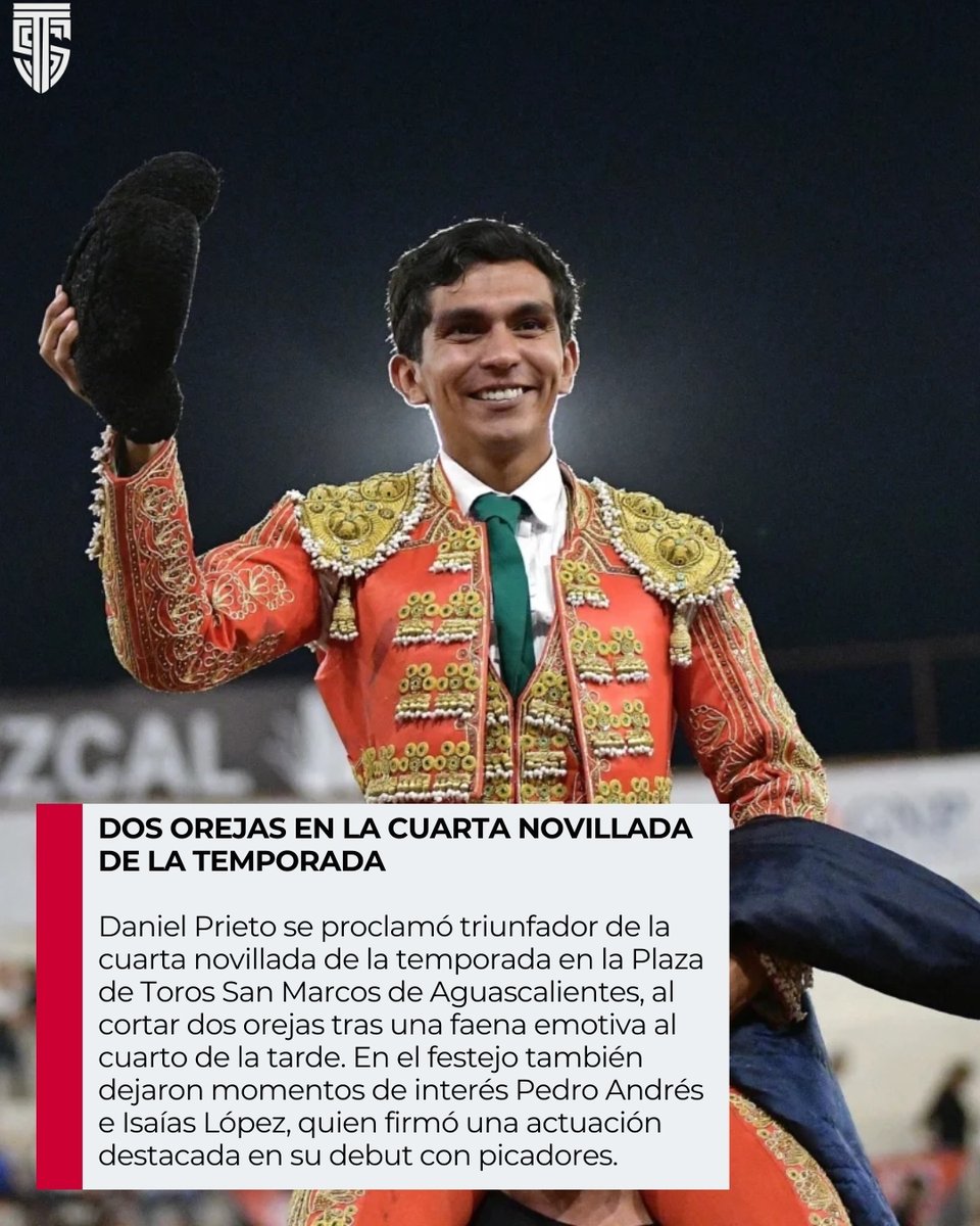 TitanTaurino's tweet photo. 🐂🔥 Daniel Prieto se lleva la tarde en la San Marcos.
El novillero cortó dos orejas en la cuarta novillada de la temporada en Aguascalientes.
👉 Revive los momentos clave de la cuarta novillada ⬇️ https://t.co/GGvXB4R019

#SanMarcos #Novilladas #Tauromaquia https://t.co/6ztlS9r7wN