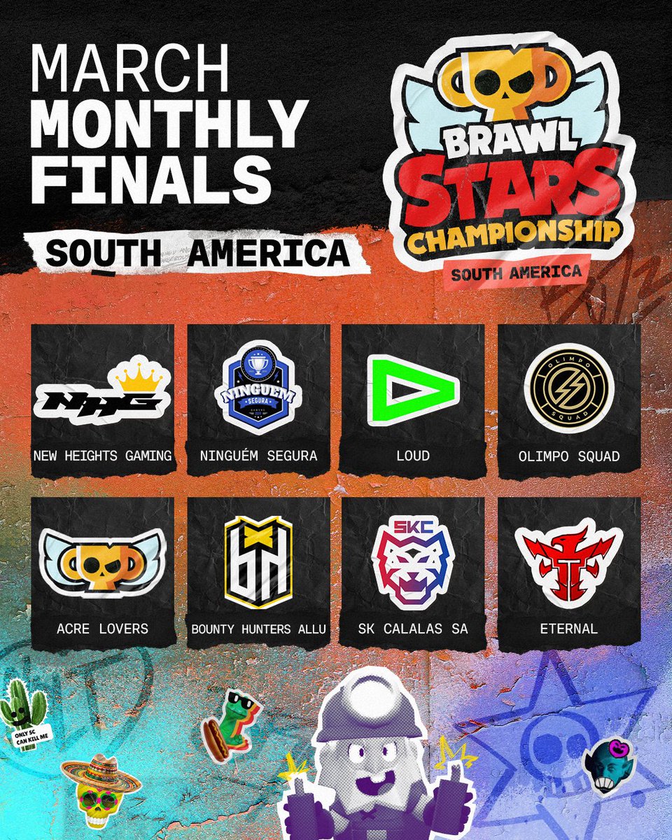 Brawl_esports's tweet photo. South America’s best teams are set for the #BSC26 March Monthly Finals 🔥

▫️@nhg_americas 
▫️"Ninguém Segura"
▫️@LOUDgg 
▫️@OlimpoSquad 
▫️"Acre Lovers"
▫️@bhbountyhunters 
▫️@SKCalalas SA
▫️@etn_eternal 

South America Finals go live March 21 @ 19:00 UTC 🗓️ https://t.co/vvHwoVMHRe