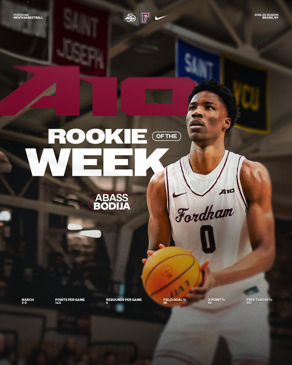 FordhamMBB's tweet photo. He’s just getting started 🔥

Abass Bodija is your @A10MBB Rookie of the Week. https://t.co/aAB8VQjbuY