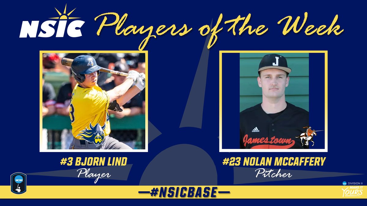 NorthernSunConf's tweet photo. #NSICBase Release No. 5
#NSICPOW
Player: #3 Bjorn Lind - Augustana
Pitcher: #23 Nolan McCaffery - Jamestown

Full Release: https://t.co/G5nusEkqZ7 https://t.co/TU9X0y38Zz