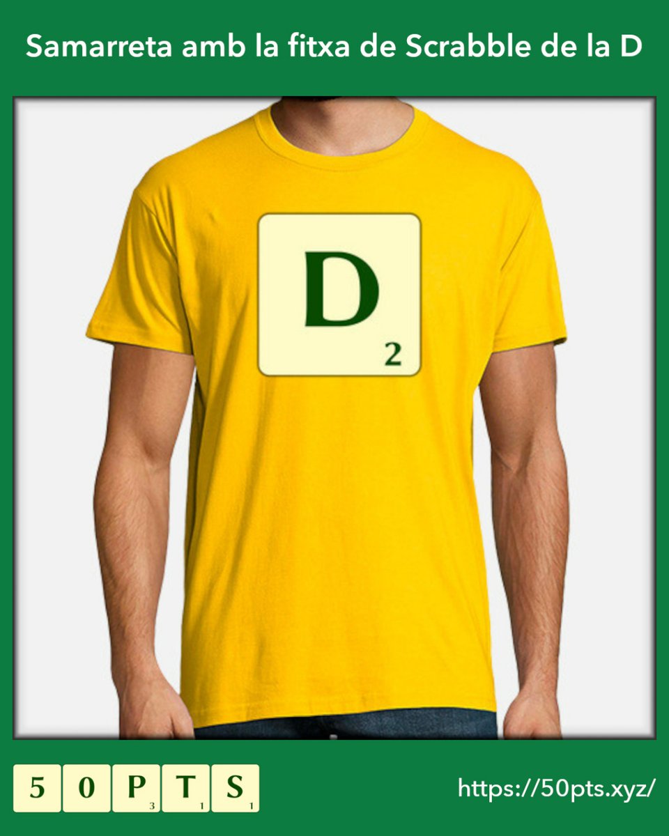 50pts_cat's tweet image. Samarreta amb la fitxa de Scrabble de la D

T'agradaria tenir-ne una igual? Entra al nostre web i descobreix totes les nostres samarretes amb inspiració en l'#ScrabbleEnCatalà. Amb totes les fitxes de l'#ScrabbleCAT i en 18 colors diferents. També amb talles per a dona.
