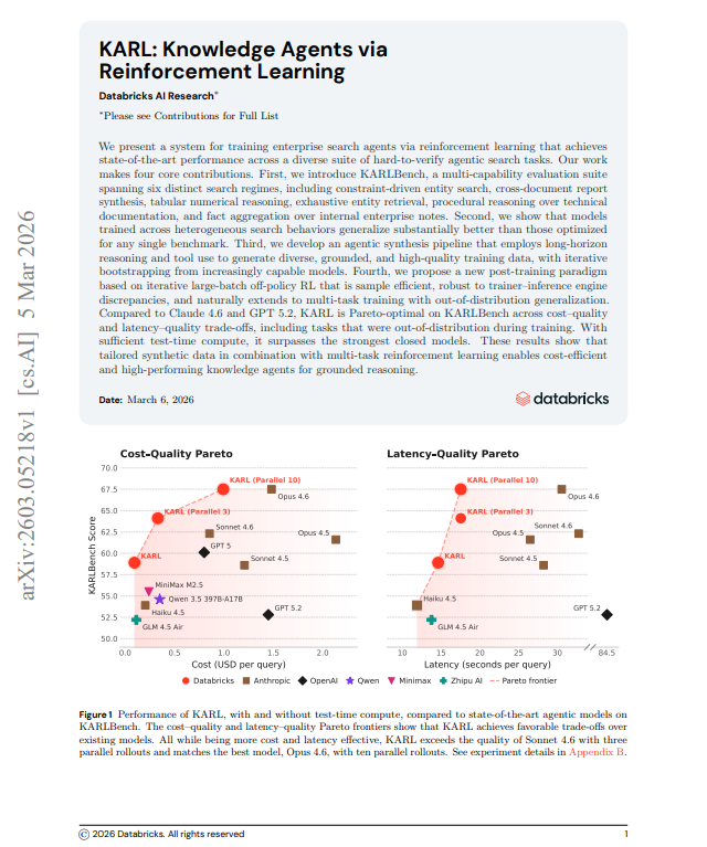 🚨BREAKING: Databricks just published research that quietly breaks how we think about AI agents.

They trained KARL to beat Claude Opus 4.6 and GPT 5.2 on enterprise search tasks. That’s the headline everyone’s running with.

Here’s the part nobody’s talking about:

KARL is