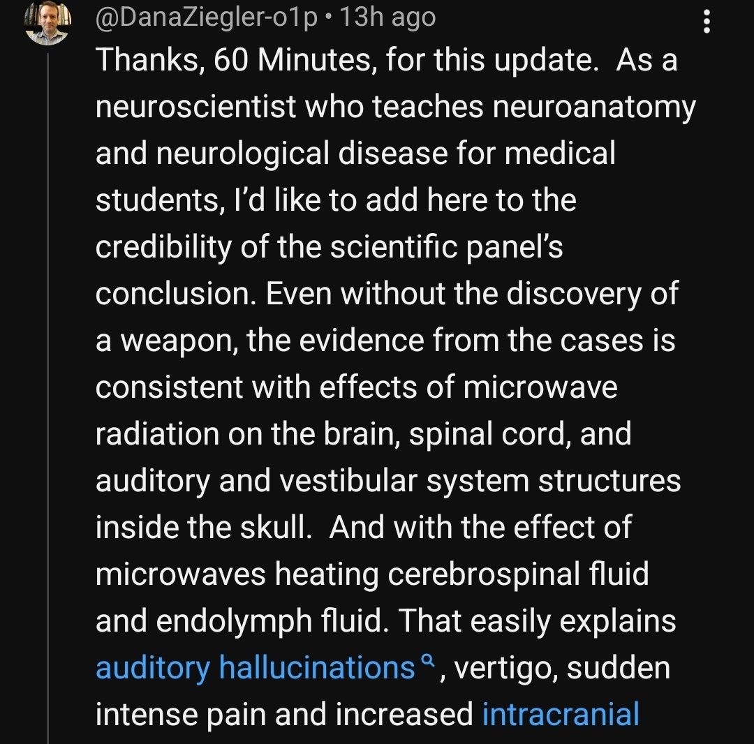 BehestBeauty's tweet photo. This comment was left on CNN, 60 minutes, YouTube in regards to #HavanaSyndrome.

Sounds like a potential ally for the targeted community.

A neuroscientist and an analysis of the information discussed. 

@LenBerMd https://t.co/z8GG4IRZ9Y