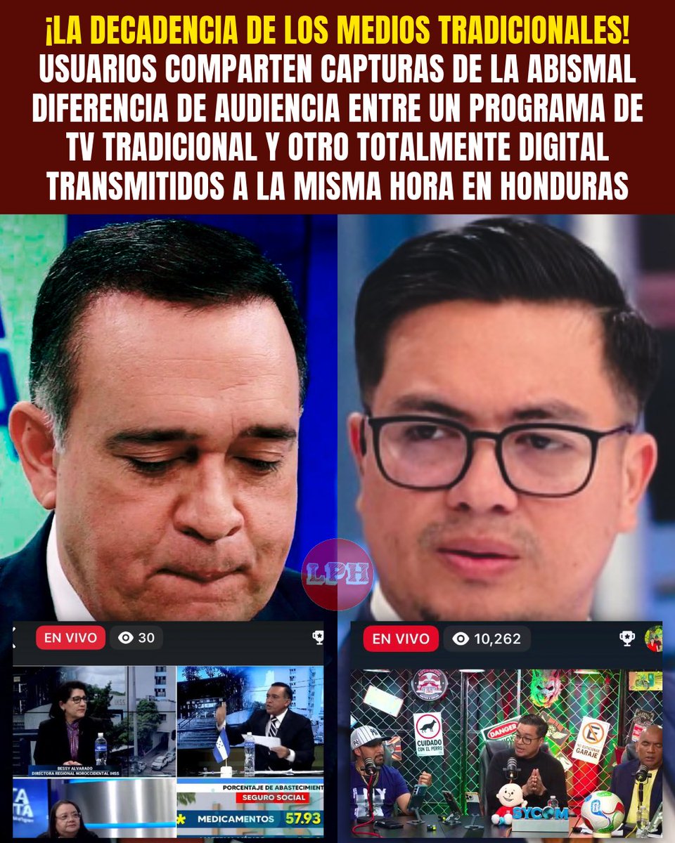 lph_news's tweet photo. 🚨🚨 El cambio en el consumo de información ya es imposible de ignorar.

La noche del domingo, dos programas transmitidos a la misma hora —ambos con exclusivas— dejaron una escena reveladora.

De un lado, un programa del gigante mediático Televicentro, la corporación televisiva más grande de Honduras, apenas reunió unas decenas de espectadores en vivo.

Del otro, un espacio completamente digital liderado por el periodista Allan Paul, recientemente despedido de HCH, superó los 10 mil espectadores simultáneos.

Las capturas compartidas por usuarios en redes están generando debate: ¿estamos presenciando el declive definitivo de los medios tradicionales frente al poder del periodismo digital?