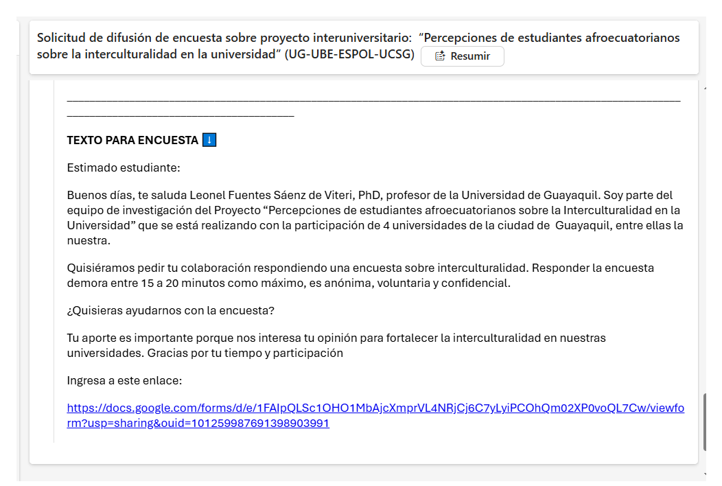 fcqug's tweet photo. Tu aporte es importante porque nos interesa tu opinión para fortalecer la interculturalidad en nuestras universidades. Gracias por tu tiempo y participación
Ingresa a este enlace:
https://t.co/r7JRKbTF5a https://t.co/94mzyujLUS