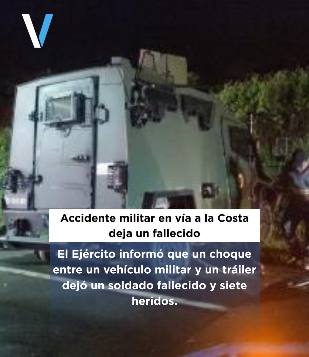 lavisionecu's tweet photo. 📎 El Ejército Ecuatoriano confirmó que un accidente en la vía a la Costa entre un vehículo del Batallón de Infantería Motorizada N.º 5 Guayaquil y un tráiler dejó un soldado fallecido y siete militares heridos. https://t.co/8trGn8fC5z