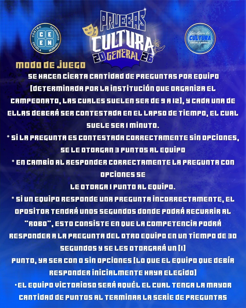 ceen_normal's tweet photo. PRUEBAS DE CULTURA GENERAL 2026🎭🎸📀💡
Cualquier duda comunicarse con los Secretarios de Cultura:
SANTI: +54 9 3812 08-2793
NACHO: +54 9 3816 27-9032
MIA: +54 9 3813 19-5575 https://t.co/Btf8JXuiUI
