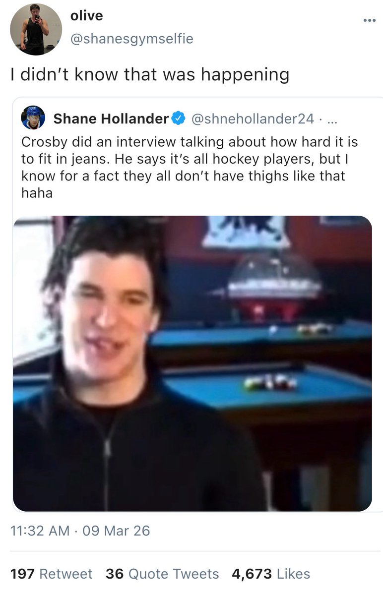 kendallhosseini's tweet image. #hollanov au where shane’s old tweets from 2010 about sidney crosby are dug up (before coming out) and ilya crashes out