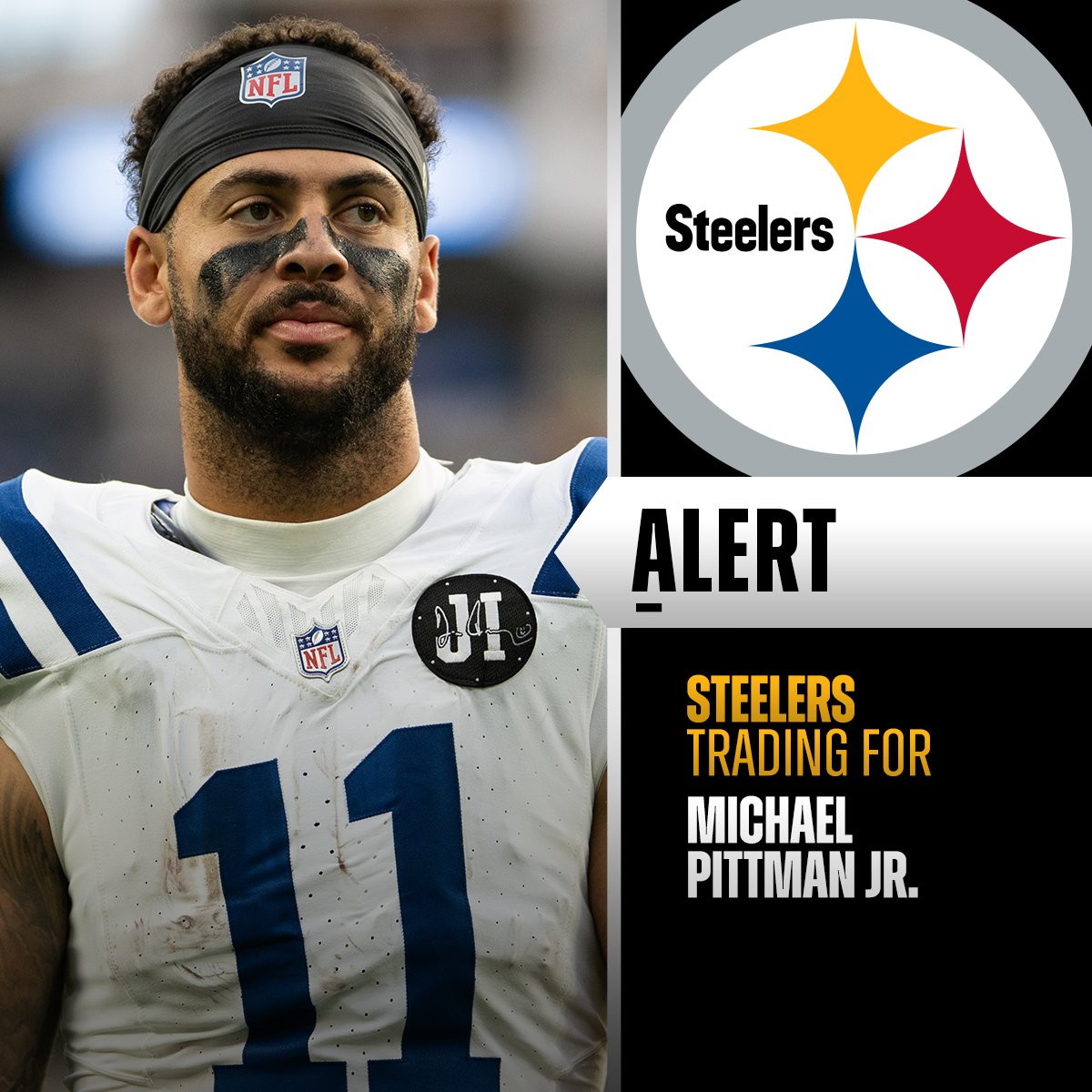 NFL's tweet image. TRADE: Colts trading WR Michael Pittman Jr. to Steelers. (via @tompelissero)