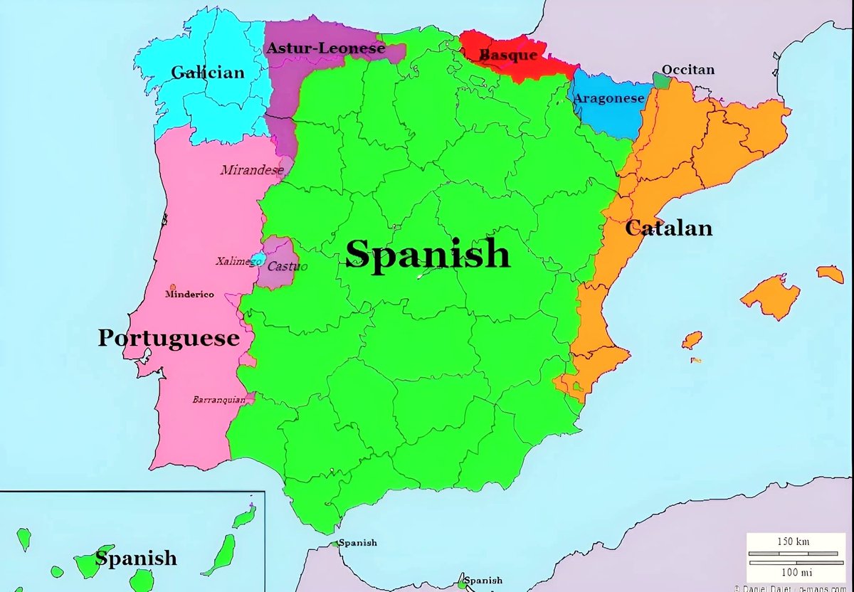 Languages ​​of the Iberian Peninsula.
Spain has repeatedly attempted to ban the Catalan language in Catalonia entirely. Later, it shifted to a policy of 'displacement and suppression'. When Spain’s paramilitary police Guardia Civil assaulted peaceful, democratic voters during the