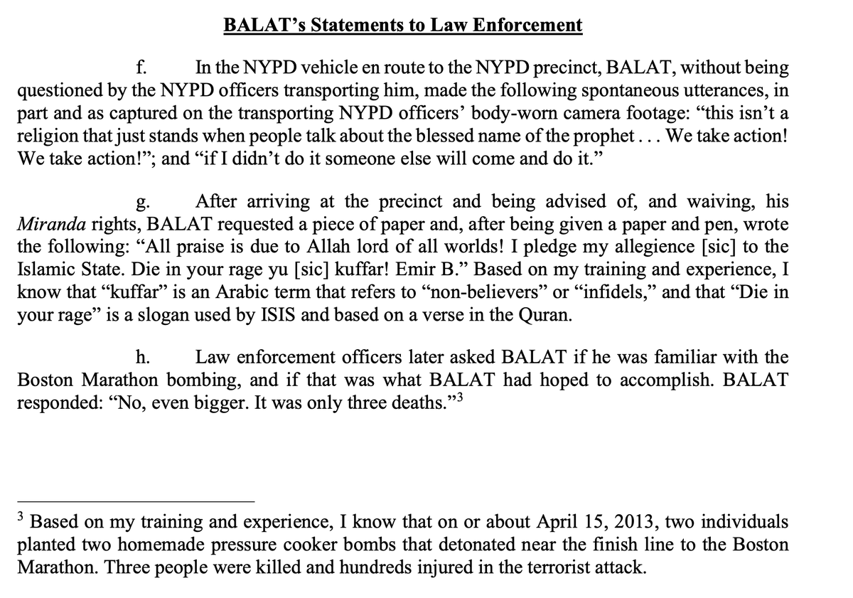 createcraig's tweet image. BREAKING: Emir Balat told cops that he wanted Saturday's attack to be more deadly than the Boston Marathon bombing, federal complaint alleges.

"No, even bigger. It was only three deaths.”