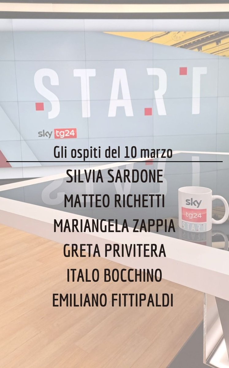 giopank's tweet image. Domani a #Start saremo con @SardoneSilvia, @MatteoRichetti, @MAZappia, @GretaPrivitera, @Italo_Bocchino e @emifittipaldi. 
Come sempre dalle 9:30 su @SkyTG24. Vi aspetto!