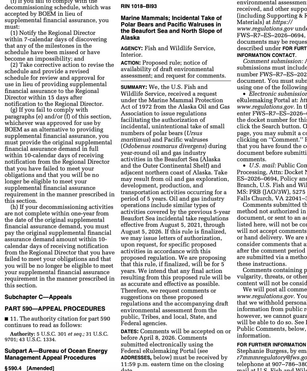 Trump's Fish and wildlife is introducing a rule to let oil and gas companies kill polar bears and walruses for five years.