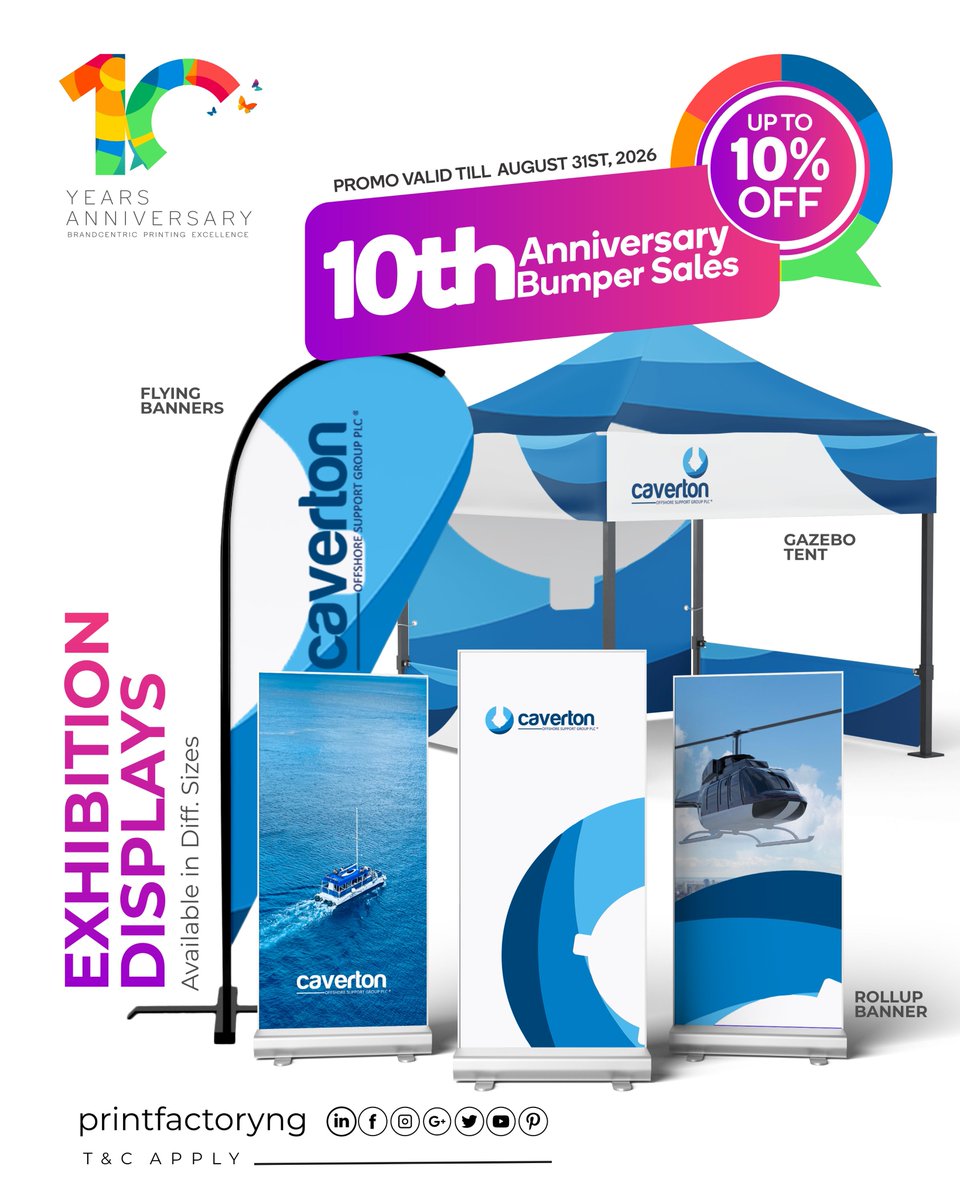 Printfactoryng's tweet image. Enjoy up to 10% OFF on selected print &amp;amp; branding solutions — from die-cut stickers, vehicle branding, eco gift sets, wall branding, business cards, branded apparels, exhibitions &amp;amp; displays, brochures &amp;amp; more.

📩 DM us to get started.

#AnniversaryBumperSale #Printfactoryng