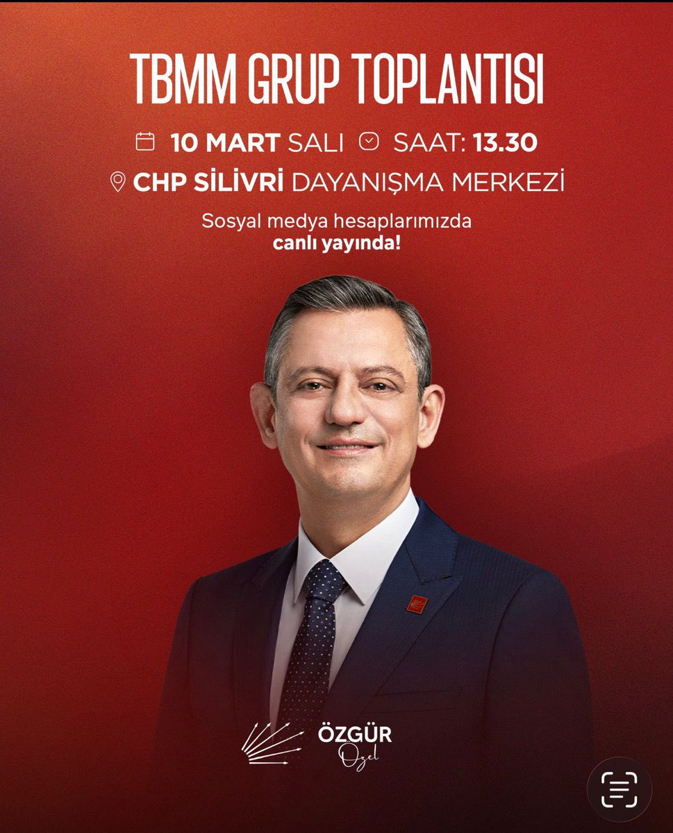 Genel Başkanımız Sayın Özgür Özel, yarın partimizin haftalık TBMM grup toplantısında konuşacak.

🗓️ 10 Mart Salı
⏰ 13.30
📍 Silivri