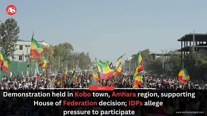 addisstandard's tweet photo. News: Demonstration held in #Kobo town, #Amhara region, supporting House of Federation decision; IDPs allege pressure to participate

A public demonstration was held on Saturday in Kobo town, #North_Wollo Zone of the Amhara Region, in support of a decision by the House of #Federation and the National Election Board of #Ethiopia allowing elections to be conducted in disputed areas of the Raya zone outside the administration of the Tigray Region.

However, internally displaced people (#IDPs) and residents who participated in the gathering told Addis Standard they were warned that failure to take part could affect their access to humanitarian assistance.

On 23 February 2026, it was reported that Ethiopia’s House of Federationhad ordered the upcoming federal parliamentary elections in five electoral districts previously under the Tigray regional state to be conducted outside the Tigray administration’s oversight until the “ownership claim is resolved.”

The decision by the House of Federation triggered outrage in #Tigray, where demonstrations took place in different towns opposing the move.

On 27 February 2026, in #Alamata, 30 km from Kobo town in the North Wollo Zone of the Amhara Region, one of the districts excluded from Tigray oversight by the House of Federation, a large number of protesters gathered to oppose the decision by the House of Federation and the National Election Board.

However, state-affiliated broadcaster Amhara Media Corporation reported that residents from Raya Alamata, Raya Bala, Zata, and Ofla districts, as well as Alamata and Korem towns, took part in the demonstration held in Kobo.

According to the report, demonstrators framed the issue as a matter of identity, stating that “identity is non-negotiable” and arguing that preventing residents from exercising their right to vote would amount to a denial of democratic rights.

Read more: https://t.co/Gugd11Vhhm