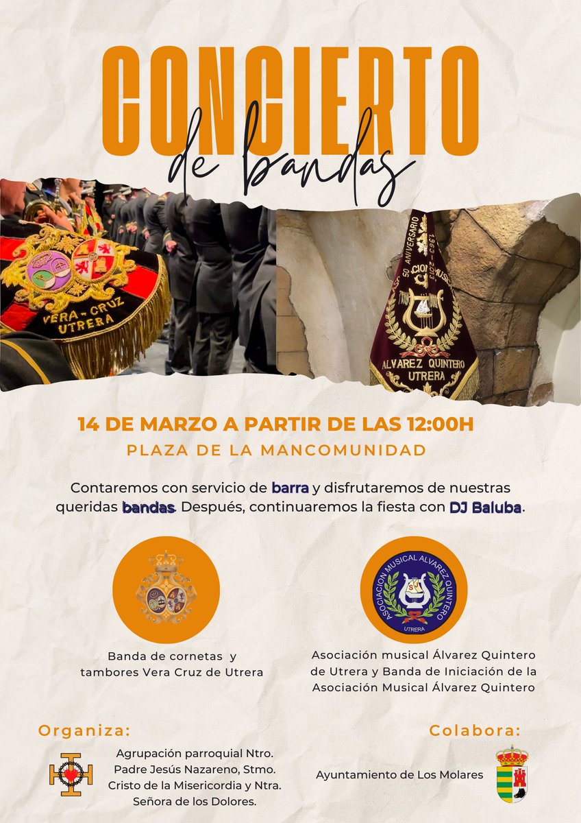 ¡Semana de concierto de bandas!
Este sábado tendremos la oportunidad de escuchas a nuestras queridísimas bandas y dispondremos de servicio de barra.
También estará con nosotros nuestro amigo DJ Baluba para seguir la fiesta🥳
Os esperamos a todos!