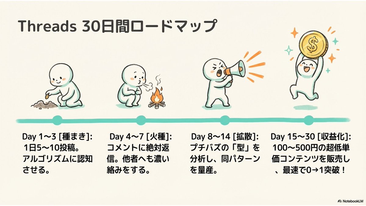 zerojimu's tweet photo. これからThreadsを始めようと思ったので
めっちゃ勉強になる^^

特に、
30日間のロードマップ。

不安になっていたけど、
不安になるフェーズじゃなかった。。

いつでも見返えすことが出来るように
知識保管庫に保存した！！ https://t.co/D5ywLxwwi4