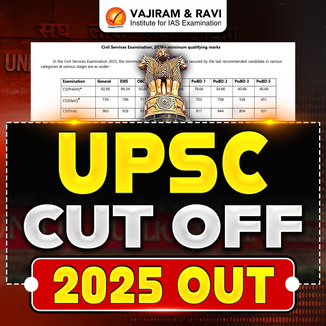 VajiramRavi's tweet image. UPSC Cut Off RELEASED !
Read more: vajiramandravi.com/upsc-exam/upsc…

 #UPSC2025 #UPSC #CivilServices #IASPreparation #UPSCExam #UPSCResults #IAS #VajiramAndRavi #UPSCcutoff #IndianCivilServices