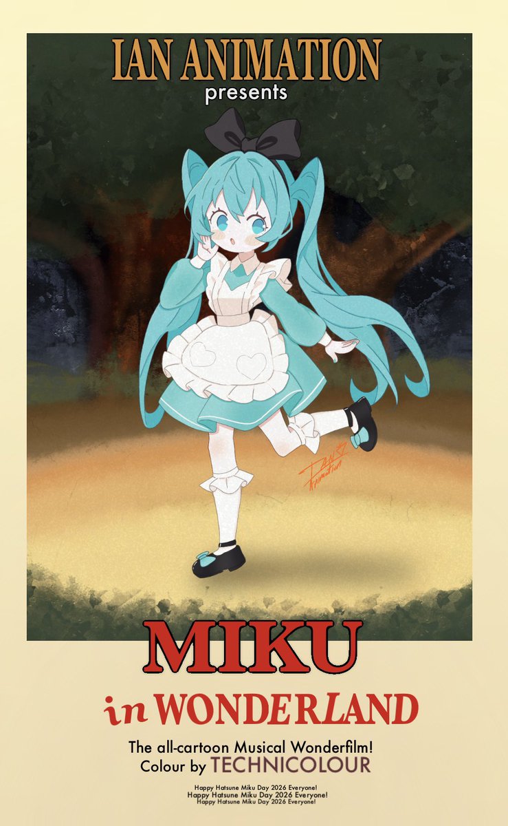 iananimati0n's tweet photo. Happy Miku Day everyone! 
This year’s art is inspired by Alice in Wonderland!

Alt’s in reply!!
#MikuDay #HatsuneMiku https://t.co/VWDDulEcoV