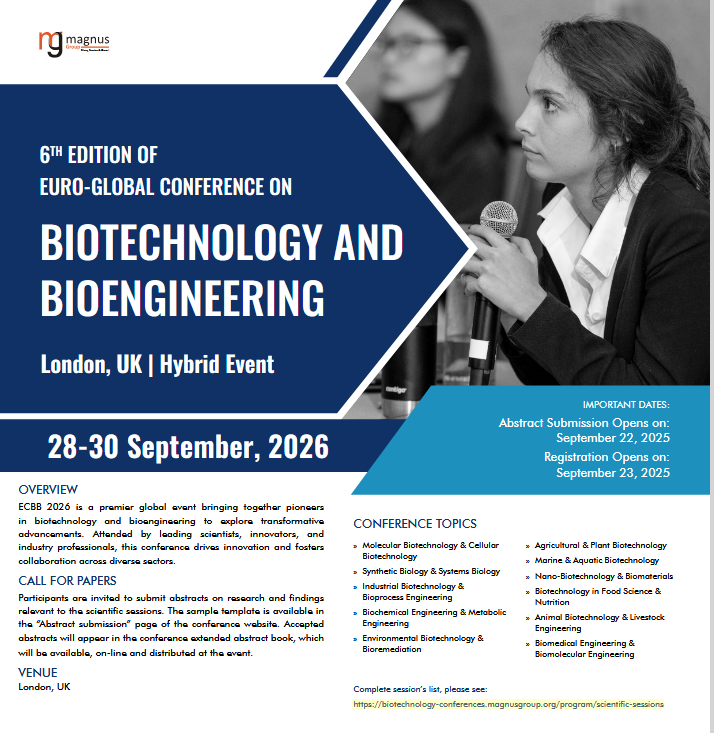 🌍 Join Us at <a href="/BioCongress/">Biotechnology 2026 Conference</a> hosted by <a href="/magnus_group/">Magnus Group</a> 
📅 Dates: September 28–30, 2026
 📍 Venue: London, UK
🔗 Register now and secure your spot:
 …echnology-conferences.magnusgroup.org/register
#BiotechnologyConferences2026