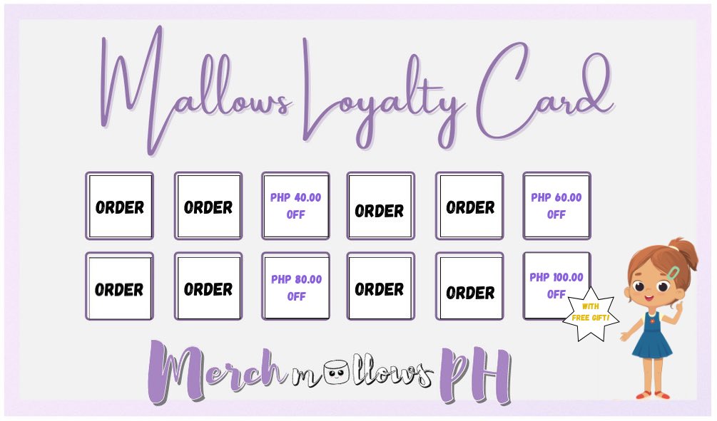 merchmallowsph's tweet photo. 🎉 Mallows Loyalty Card is finally here! 🎉

We’re excited to announce that our Mallows Loyalty Card is now available and officially effective starting January 2026.

All customers who purchased from us starting Jan 1, 2026 are automatically eligible for the loyalty card.

✨ 1 point = 1 GO order
• Ordered during our Batch 1 Sale (January) = 1 point; Ordered during our FEB-ibig Sale = 2 points total
• Ordered multiple items in one GO = still 1 point (points are counted per GO, not per item)

We'd like to apologize to our customers who purchased from us in the past years. Unfortunately, it will be difficult for us to backtrack older transactions, so loyalty points will only apply to orders starting Jan 1, 2026.

Please wait for further announcements regarding the claiming of discounts, as we are still tracking and monitoring the transactions.

Thank you so much for supporting us, Mallows! Stay tuned for the exciting discounts you can redeem with your points. Until the next budols 💗