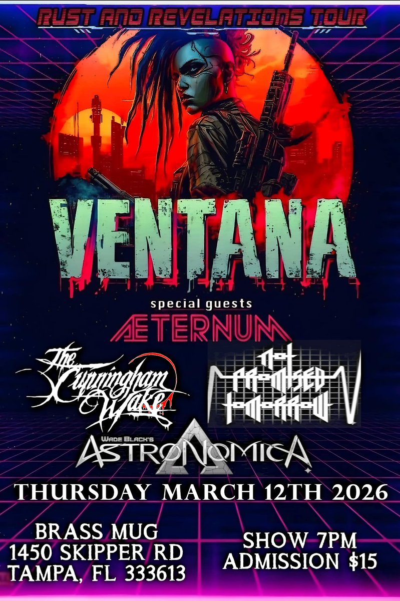 CunninghamWake's tweet photo. Throwing down with VentanA at Brass Mug in Tampa Thursday March 12th 2026 https://t.co/jHRMfXOy0O