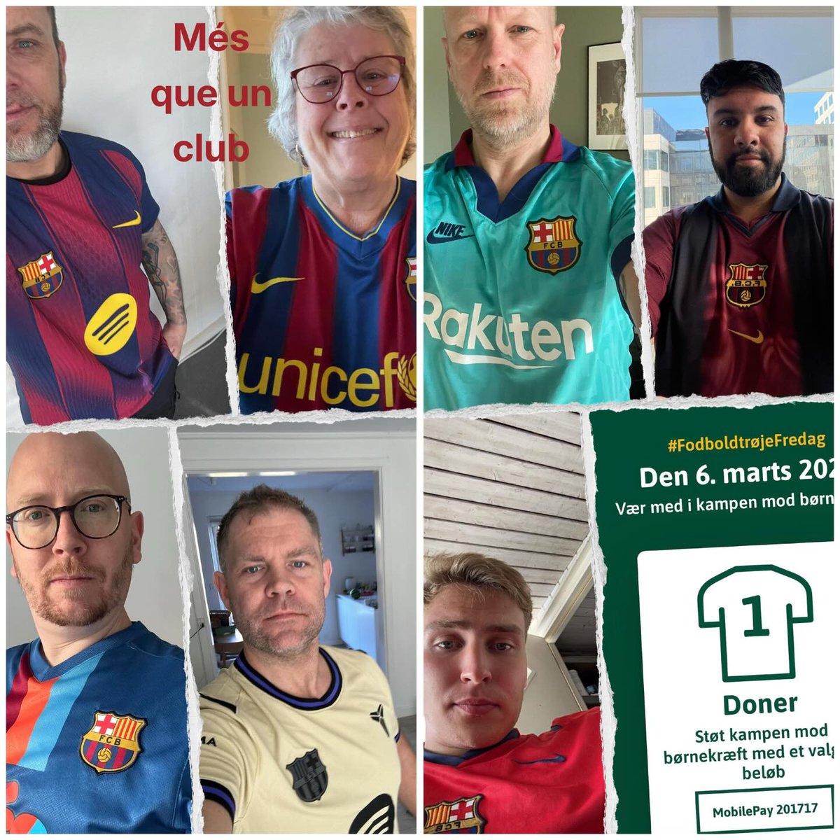 ConfePenyesFCB's tweet photo. 👕✨ The board members of @penyacph wore their favourite Barça shirts to join the #FootballJerseyFriday initiative, in support of @Bornecancerfond.
🫶 The Danish penya donated 1,000 DKK to the foundation for its fight against childhood cancer.

🔵🔴 #FemBarçaFemPenya #ForçaBarça https://t.co/Uv2s9EXkAa