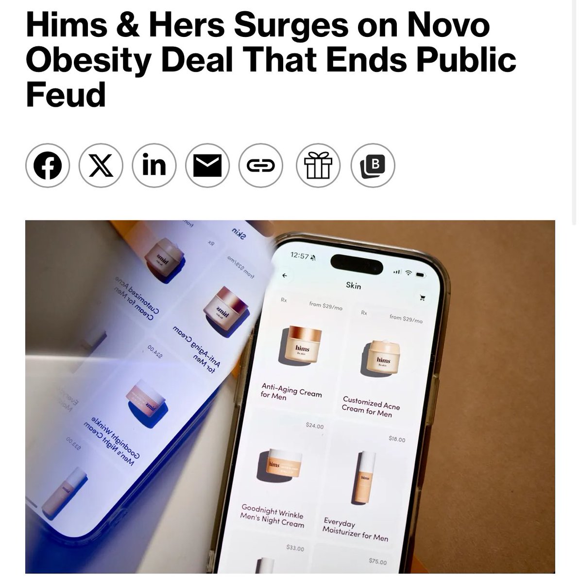 Ryan__Rigg's tweet image. $HIMS Hims &amp;amp; Hers Surges on Novo Obesity Deal That Ends Public Feud
$NVO 

#HIMS $24.40 — up 55.02% 

A spokesperson for Novo said Friday that “we are always in conversation with companies that can help improve patient access to FDA-approved medicines for people living with