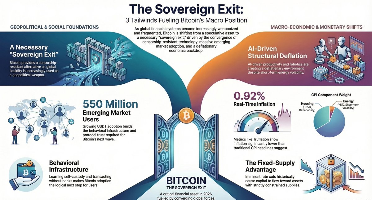 MaassCFO's tweet photo. During war, gov'ts can block the exits (capital controls, etc.)

550M USDT users are bypassing banks in emerging markets = one step closer to bitcoin.

AI = deflation = lower rates coming

Wartime Bitcoin. Potential Bitcoiners. Rates Fall. 👇
https://t.co/s2ocN6ZtT2 https://t.co/SxlmqNvOH9