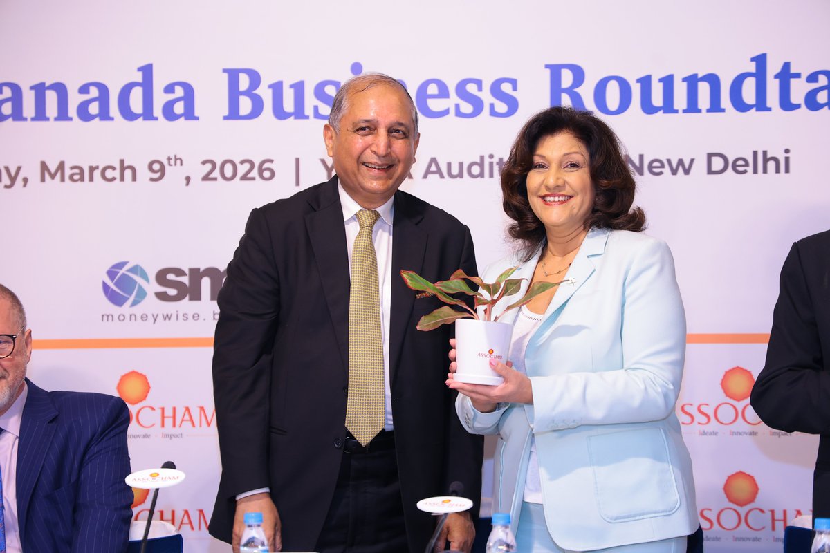 ASSOCHAM4India's tweet photo. In her remarks at the India–Canada Business Roundtable, Hon’ble Ms. Nina Tangri, Associate Minister of Small Business, Government of Ontario, highlighted the growing opportunities for deeper economic cooperation between India and Canada.

She noted that India and Ontario together represent one of the most promising economic partnerships, driven by innovation, entrepreneurial spirit, and strong people-to-people ties, while emphasising the shared ambition to expand bilateral trade and strengthen collaboration across sectors such as clean technology, digital innovation, and advanced manufacturing. 

#IndiaCanada #IndiaCanadaRelations #IndiaCanadaBusiness #BilateralTrade #InternationalTrade

@CanadainIndia @IndoCanadaCC @MEAIndia @DoC_GoI @ASSOCHAMSG @ninatangri @agarwalkanil123 @ambishhh @DeeptiSayana