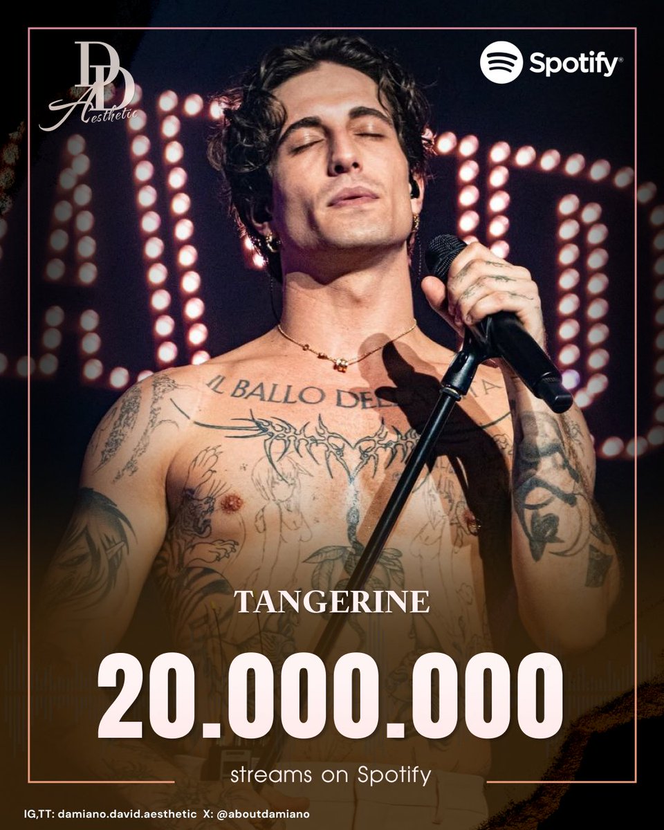«𝗧𝗮𝗻𝗴𝗲𝗿𝗶𝗻𝗲» 𝗵𝗮𝘀 𝗿𝗲𝗮𝗰𝗵𝗲𝗱 𝟮𝟬 𝗠 𝗼𝗻 𝗦𝗽𝗼𝘁𝗶𝗳𝘆!

It’s the 9th song by Damiano David to reach this milestone 💫

#DamianoDavid