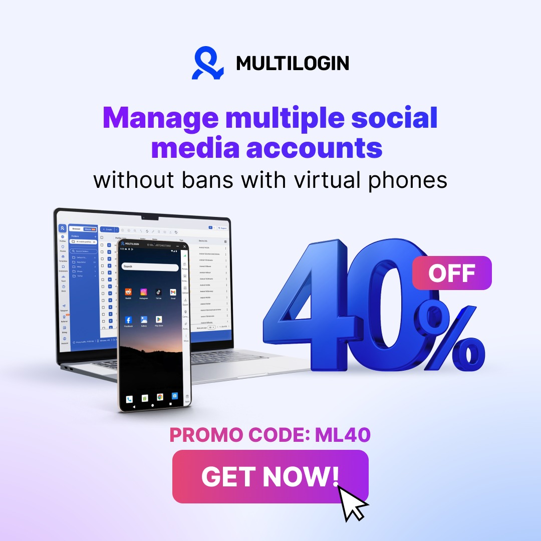 multilogin_en's tweet photo. Get 40% off Multilogin 🚀
Antidetect browser + virtual phones for multi-account management. 
Built for marketers, affiliates, online shop managers, and multi-account specialists.
Code ML40 — limited time. Don't miss out!
40% off for the first month.