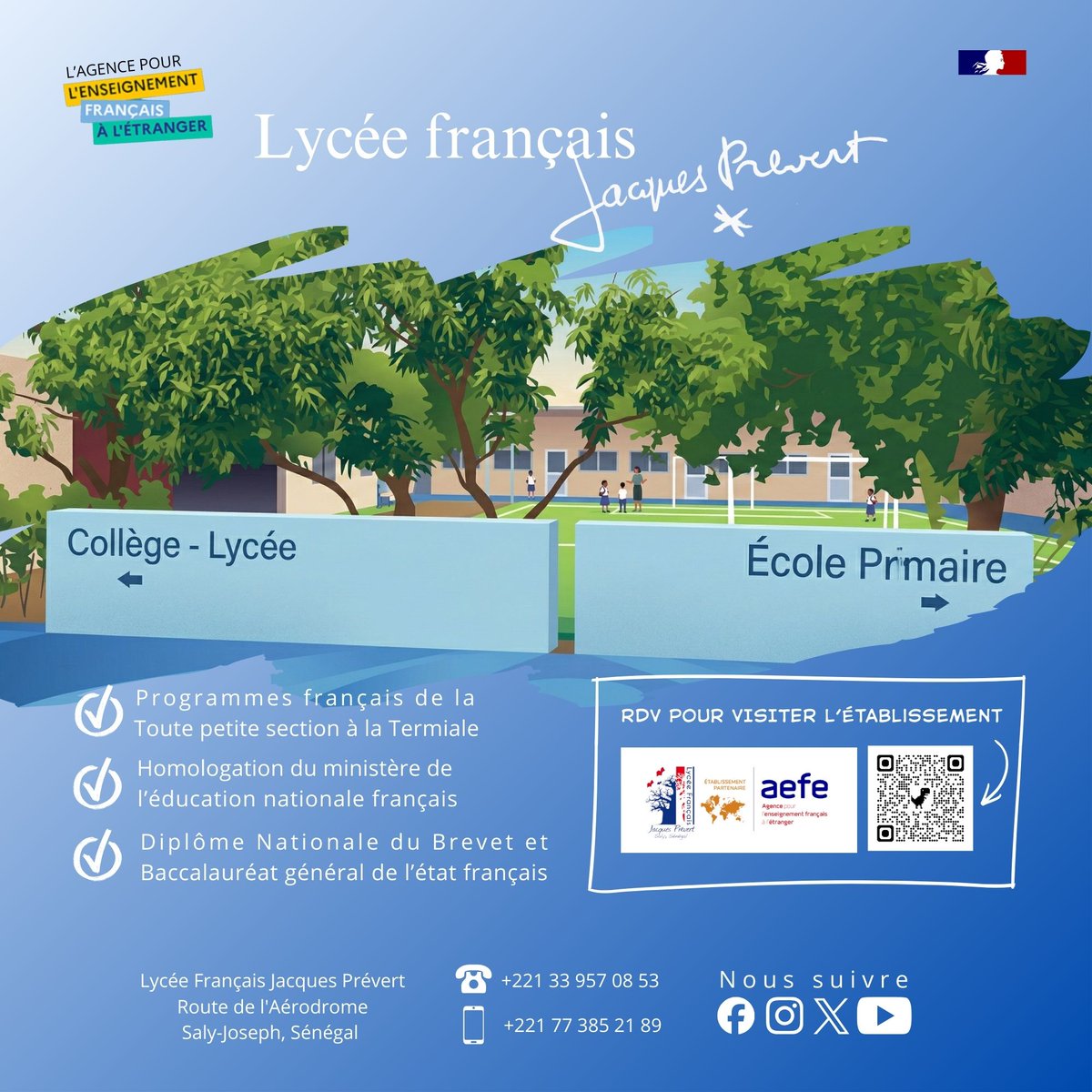 lycee_saly's tweet image. Découvrez le Lycée Français Jacques Prévert de Saly !
Un établissement proposant un enseignement français homologué par le Ministère de l’Éducation nationale.

👨‍👩‍👧‍👦 Envie de découvrir l’établissement ?
Prenez rendez-vous pour une visite :
calendly.com/capel-directio…

@aefeinfo